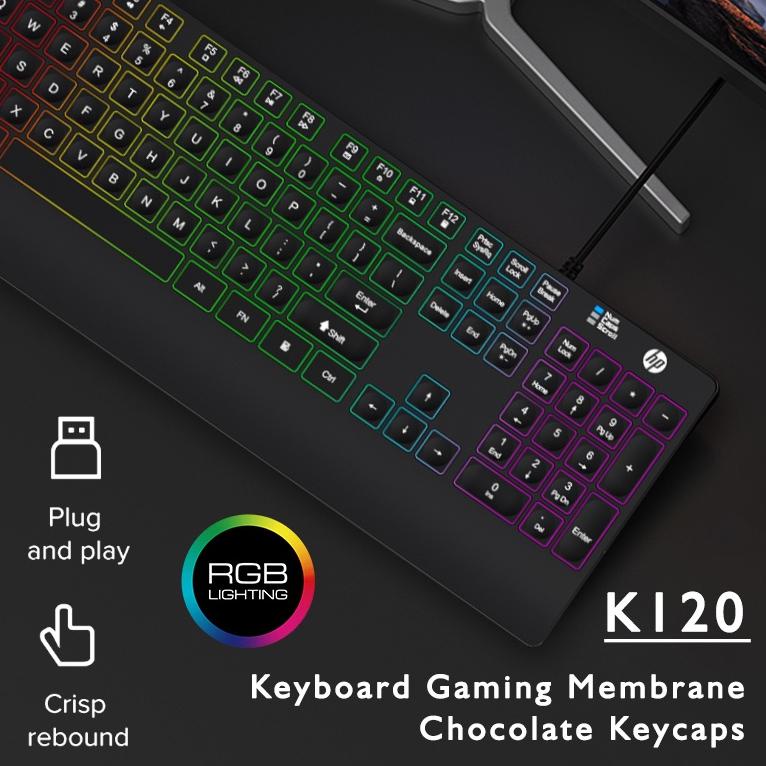 ♦ Keyboard Gaming HP K120 - Membrane Keyboard With Chocolate Keycaps RGB ★
