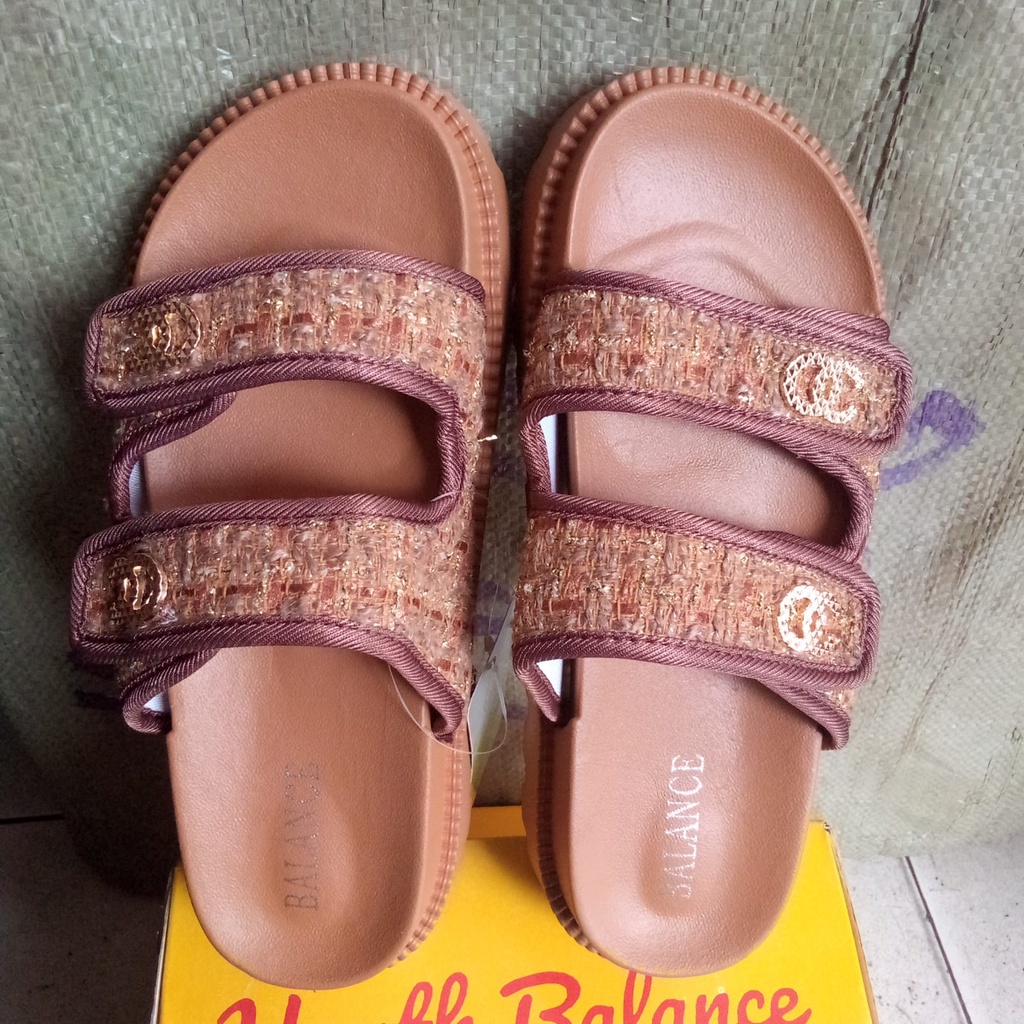 Sandal selop wanita dewasa Balance &amp; Alina 238-3 (36-40) FHASION PARIS KASUAL ELEGANT WARNA MEWAH VARIASI SULAM BENANG MAS SANDAL WANITA SANDAL PEREMPUAN SANDAL MASAKINI