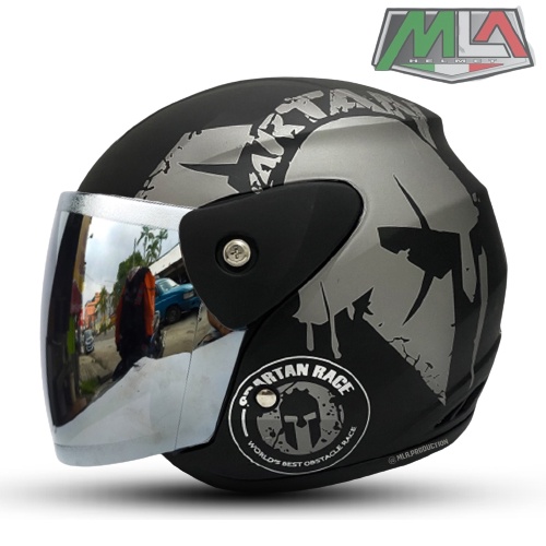 HELM DEWASA EVOLUTION HALF FACE MOTIF SPARTAN KACA SILVER PELANGI MIRIP SEPERTI HELM GM ORIGINAL SNI UNTUK PRIA DAN WANITA DEWASA COD Free Packing