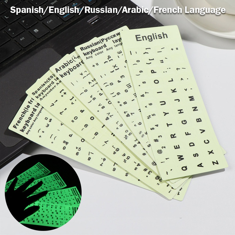 Stiker Pelindung Keyboard Luminous Bahasa Spanyol / Inggris / Rusia / Arab / Perancis Untuk Laptop