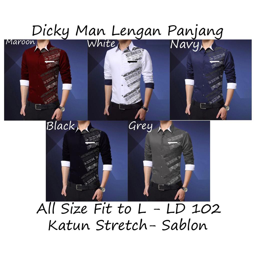 RISRUS FASHION HEM DICKY PRIA LENGAN PANJANG KEMEJA SABLON COWO COWOK SLIM FIT KATUN STRETCH CASUAL