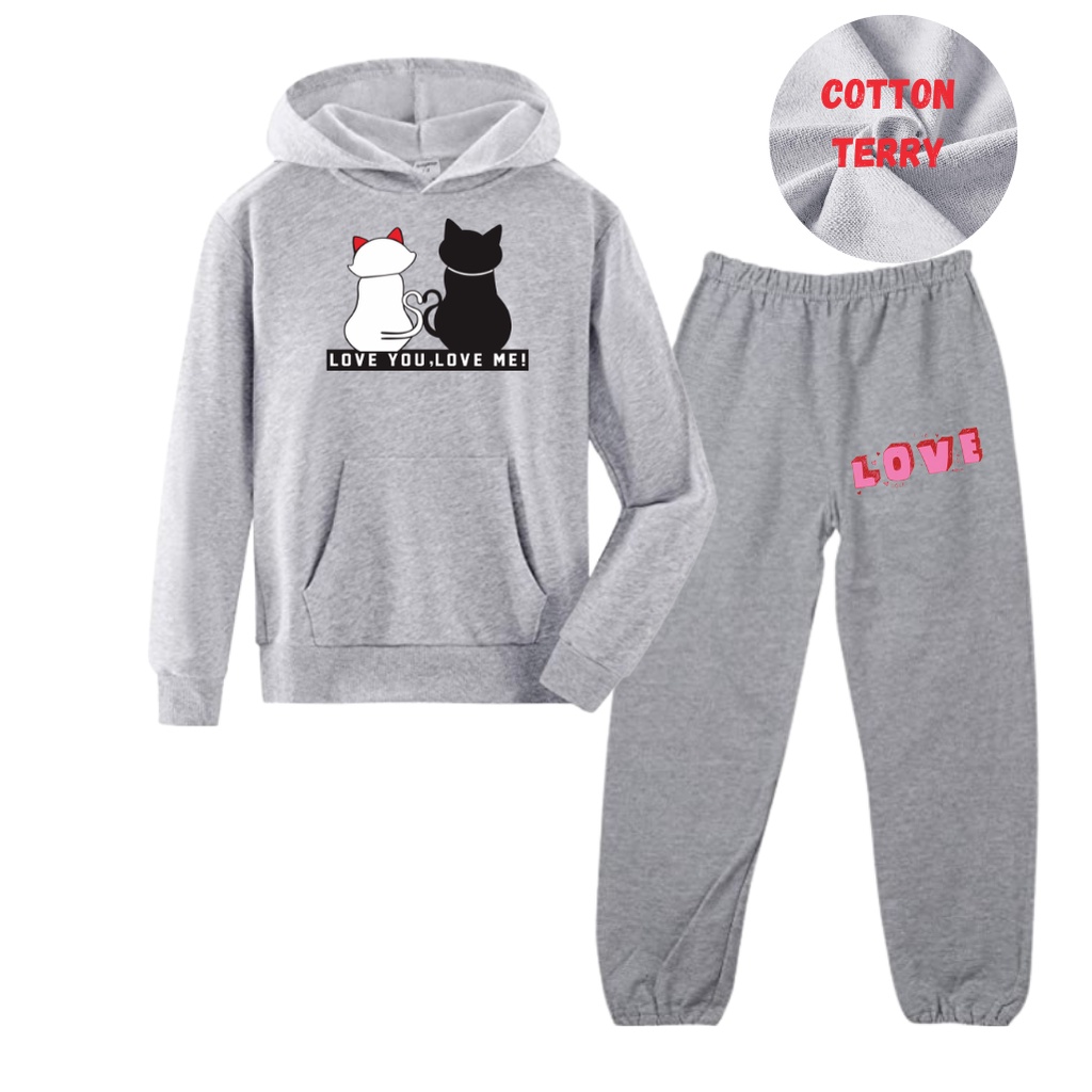 JBF Baju Setelan Wanita Remeja Sweater Hoodie Love you, love me Dan Celana Jogger