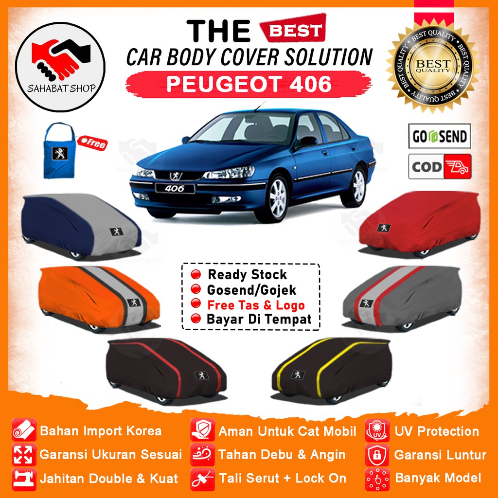 Sahabat Body Cover Mobil Peugeot 406 / Sarung Penutup Peugeot 406 Outdoor / Selimut Mantel Tutup Pelindung Mantol Jas Kerudung Pembungkus Terpal Mobil Sedan Peugeot 406 Waterproof Anti Air Model Orange