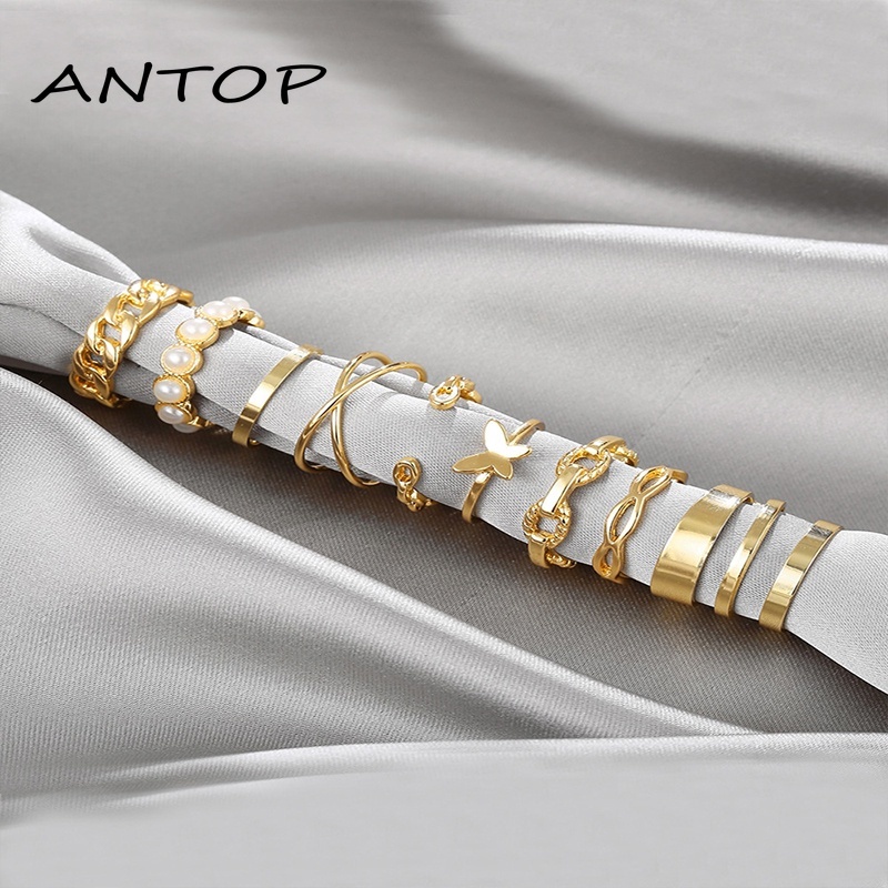 10 Buah/Set Korea Cincin Salib Mutiara Kupu-kupu Fashion Aksesoris Wanita Elegan ANTOP