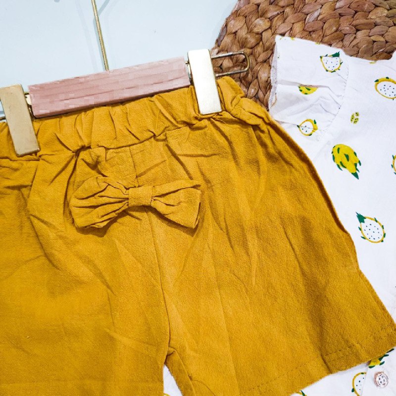 Promo !! Setelan baju anak perempuan / setelan dragon fruit yellow import ukuran 7bulan-2tahun (kuning)