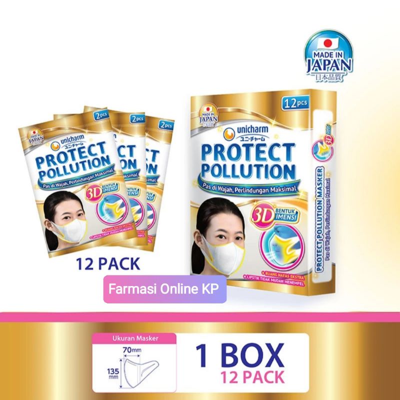 Masker Medis Lansia Nyaman UNICHARM Masker Protect Pollution 3D M 2P 12's Murah COD