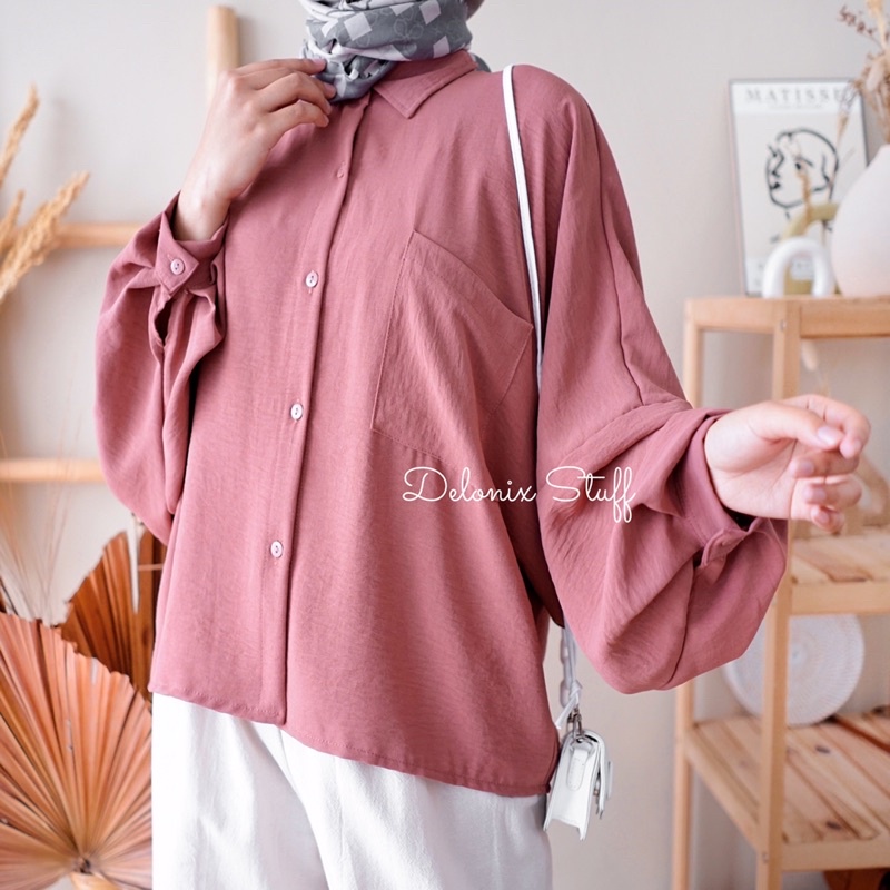 Oversize crinkle batwing top