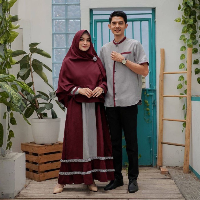 PC- COUPLE Nadira MAROON [Baju Couple 0121] VDR Baju Gamis Wanita -PC