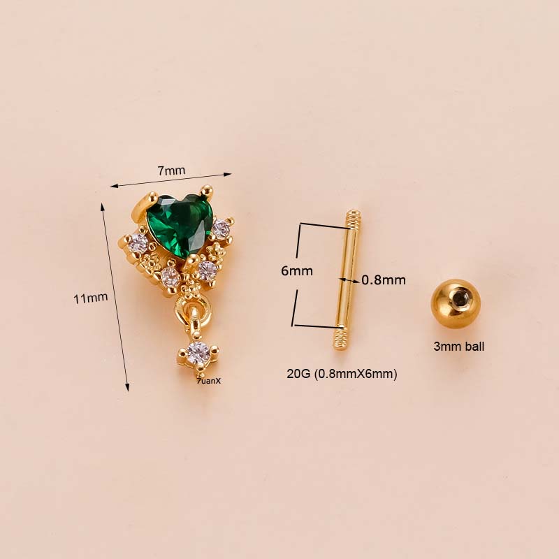 1pc Anting Tindik Tulang Rawan Telinga Bentuk Hati Bahan Stainless Steel Lapis Emas 18k 20Gauge