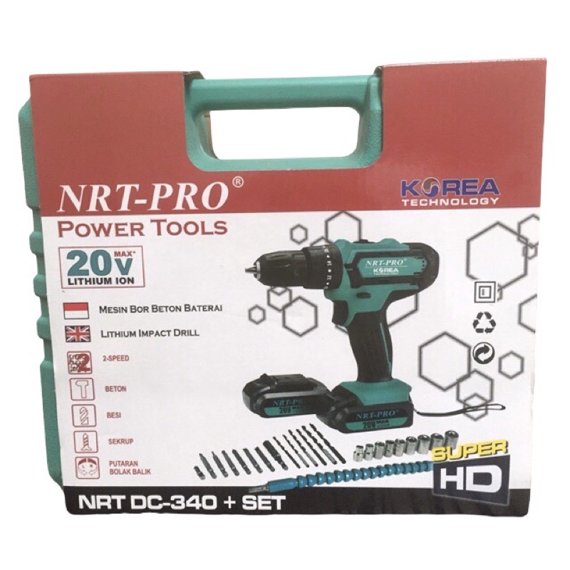 MESIN BOR BESI BETON KAYU BATERAI NRT- PRO CORDLESS DRILL 20V