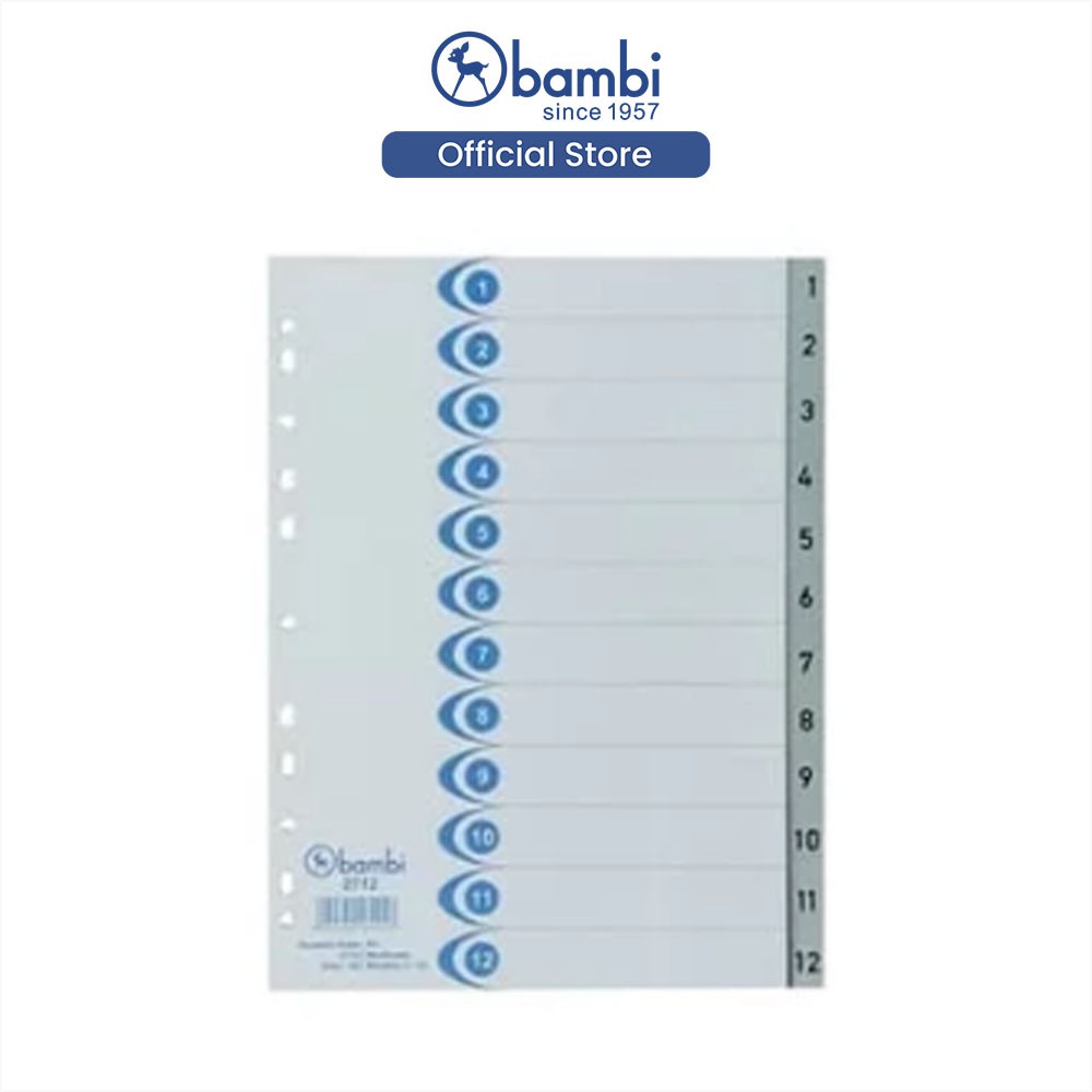 

Bambi Isi Binder A4 Divider & Indexes Pembatas Kertas Binder Edisi Numeric Index 1-12 Monthly with Multiholes PVC 05 Original