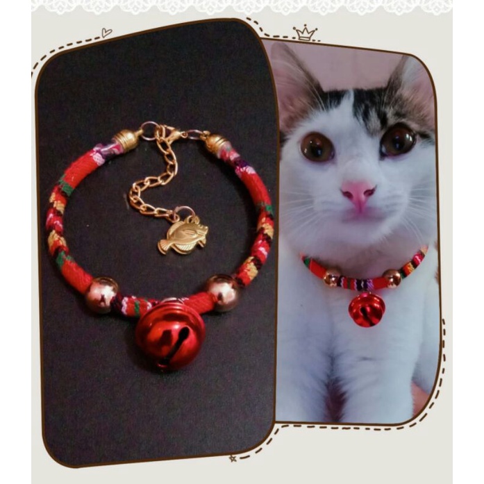 kalung kucing songket merah keren dan mewah