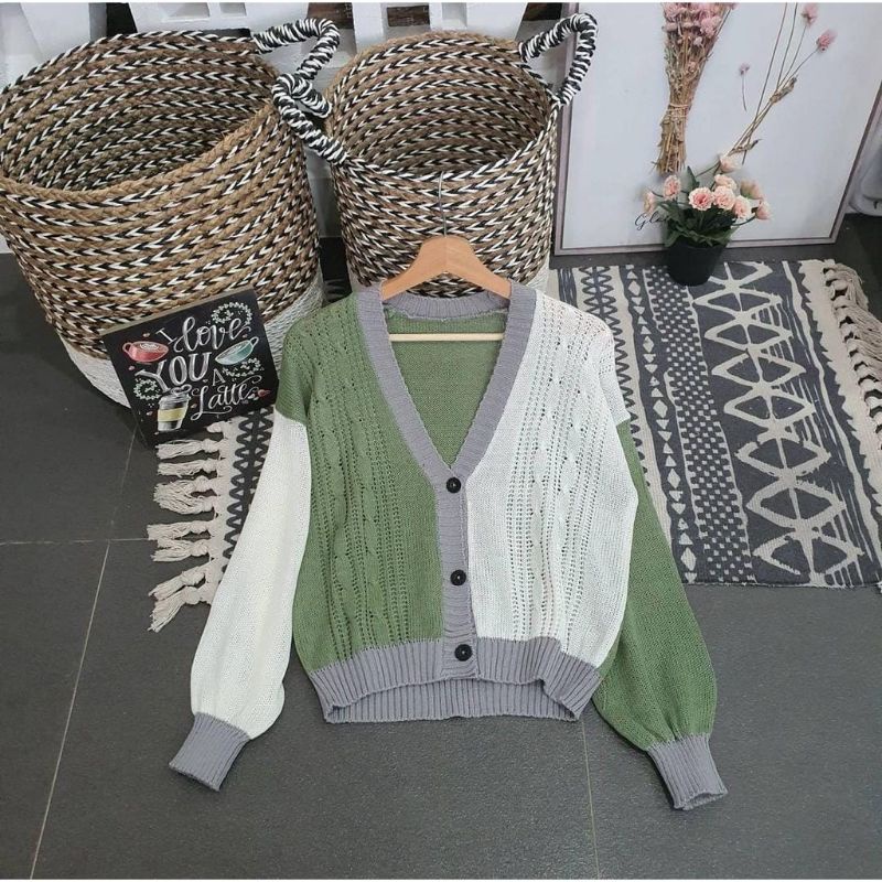 Pearl cable outer cardigan rajut fashion wanita remaja