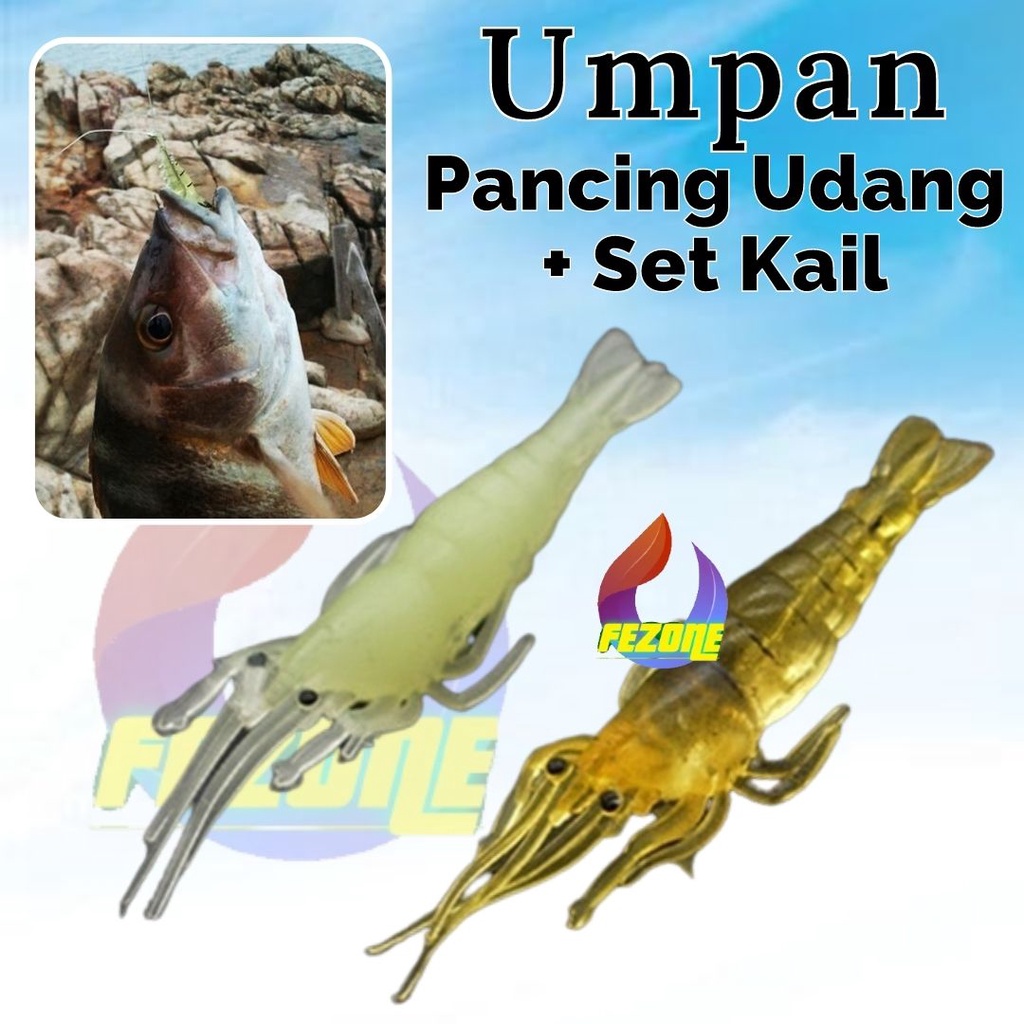 Umpan Pancing Udang Cumi Squid Jig Fishing Lures Shrimps Prawn Luminous Glow in Dark Spinner Lures Tackle for Cuttlefish FEZONE