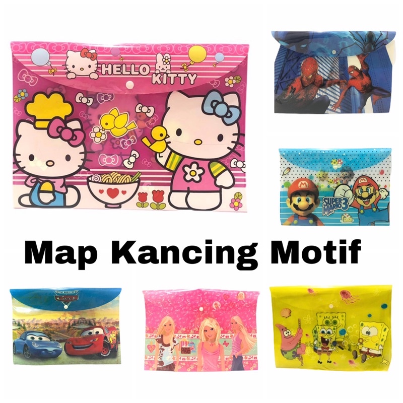 ( Ecer ) OBRAL MAP PLASTIK KANCING MOTIF - MAP PLASTIK ANAK / MAP KANCING DISNEY / BUTTON PLASTIC BAG CHARACTERS SPONGEBOB SPIDERMAN CARS BEN 10 MARIO BARBIE PRINCESS MICKEY AND MINNIE HELLO KITTY SUPER MARIO BROSS