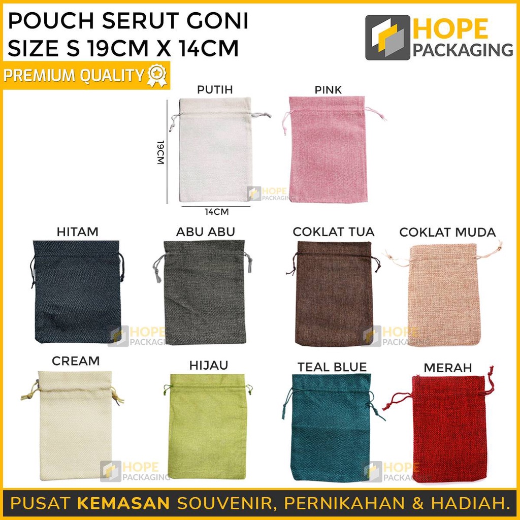 [3 Pcs] Tas Pouch Serut Katun Polos 4 Ukuran XS / S / M / L  Bahan Kain Goni untuk Permen / Hadiah / Gift