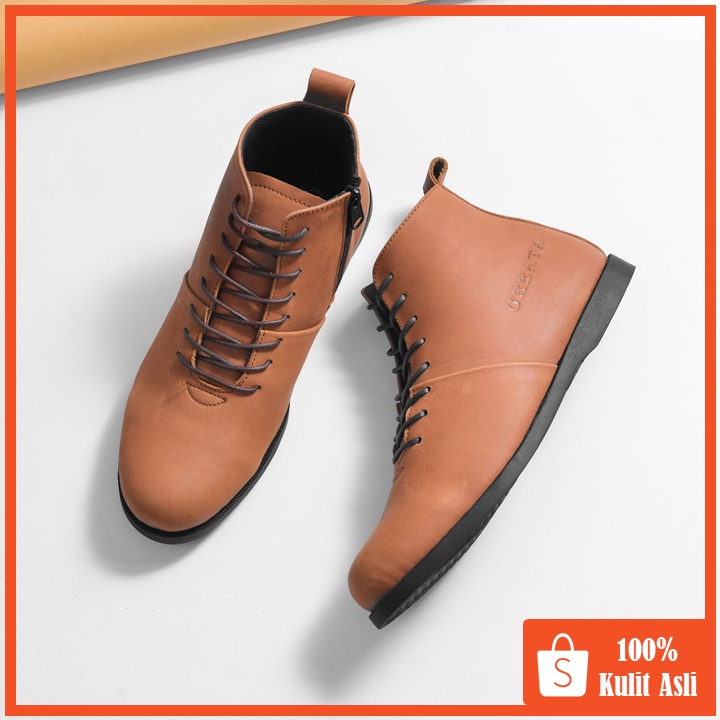 Sverker Camel (Kulit Asli) - Boots pria Kulit Asli Kasual Original - Boot Pria Kulit Sapi Asli