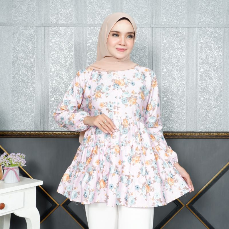 BLOUSE ATASAN//KATUN JEPANG//BLOUSE MOTIF BUNGA MODEL SUSUN