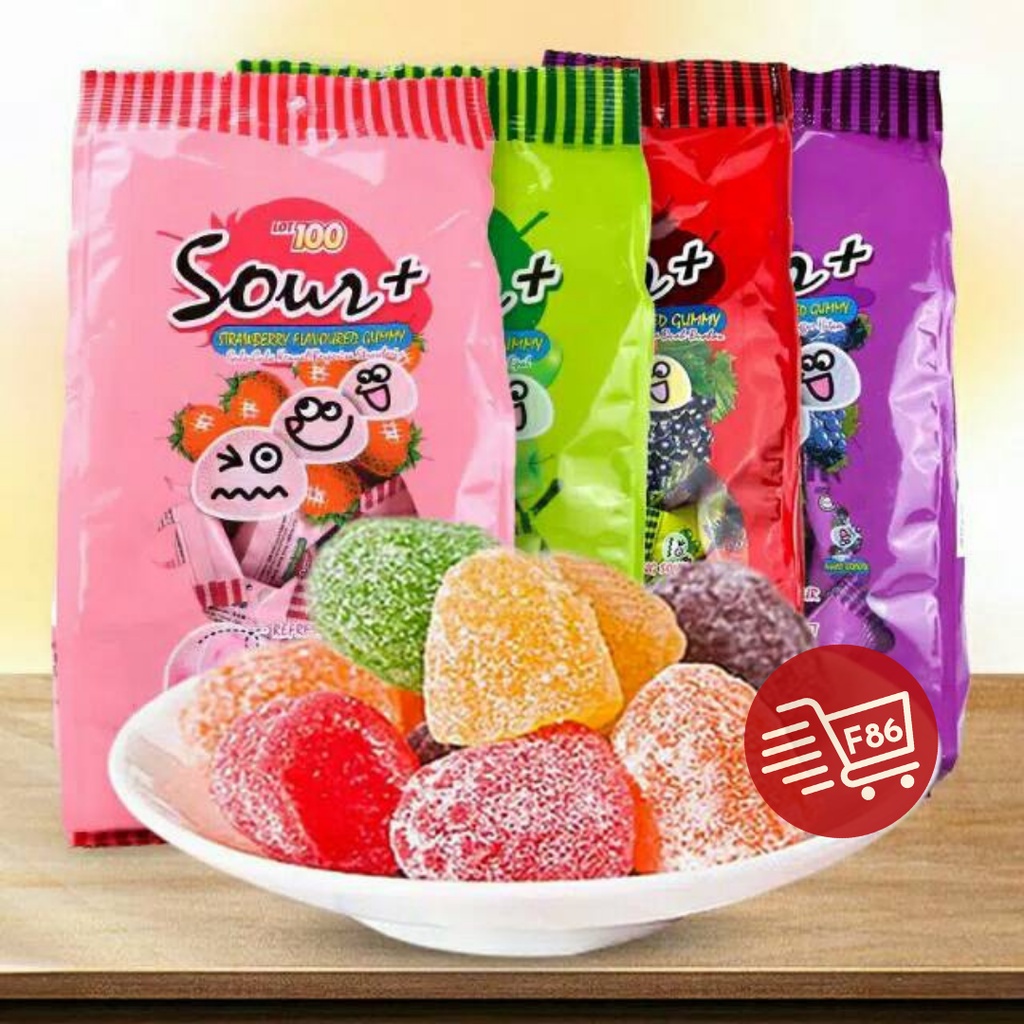 Permen Asam Kunyah Lot 100 Sour+ Gummy Candy Import Rasa Buah