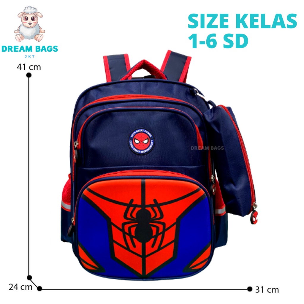 Tas Sekolah Karakter Superhero Gratis Kotak Pensil Dan Raincover DB 1919 Size SD Tas Anak Import - Tas Sekolah Anak Laki Laki - Tas Sekolah anak Laki Sd - tas anak laki sd