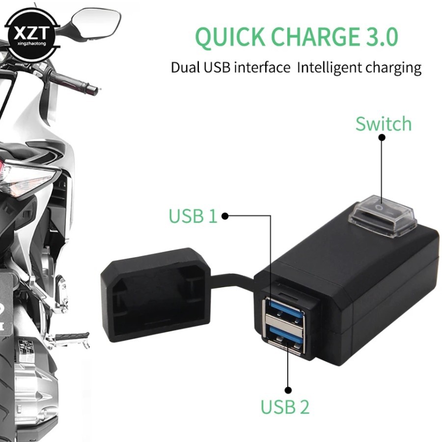 NA - Charger Motor 2in1 Waterproof Quick Charge 3.0 2 USB 031