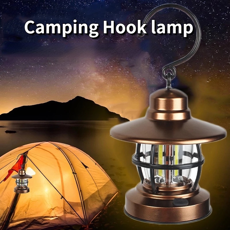 Lampu Lentera Gantung Led COB Retro Portable Anti Air Dengan Kait Untuk Camping / Hiking / Outdoor