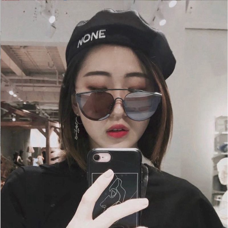 (YUZHU) Baru Bergaya Transparan Putaran Bingkai Kerai Kacamata Hitam Vintage Fashion Double Beam UV Protection Sunglasses