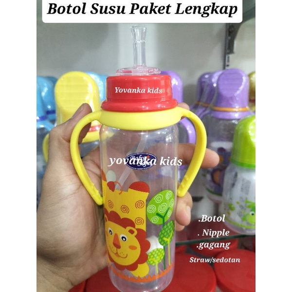 Paket Lengkap Botol Susu Slim+Botol+Nipple+Gagang+Sedotan Straw 250Ml BPA Free