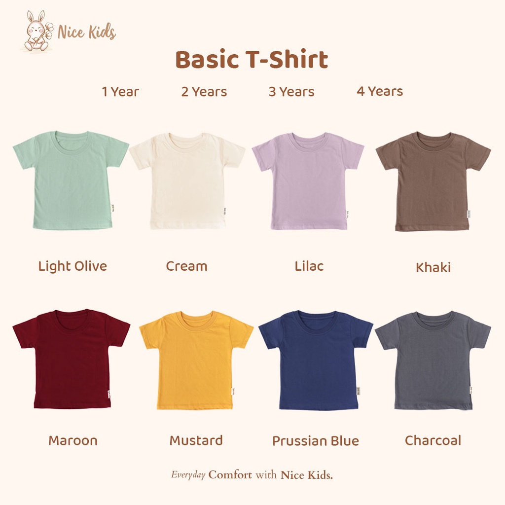 Nice Kids - Basic T-Shirt Kaos Polos Anak Unisex (1-4 Tahun)