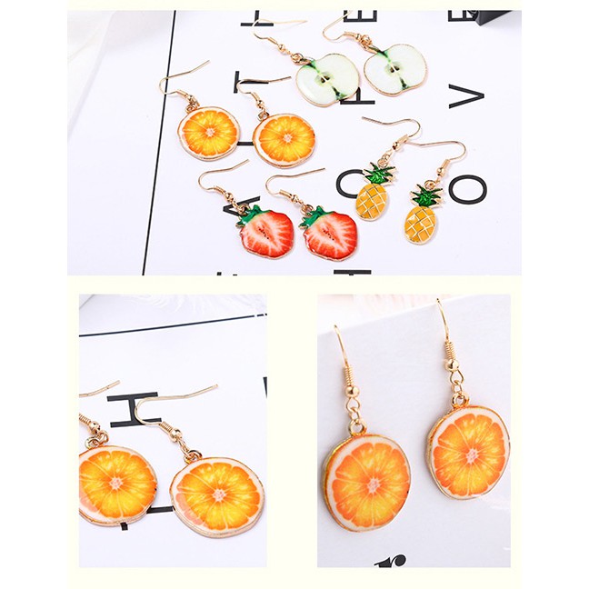 LRC Anting Gantung Personality Orange Tangerine Shape Decorated Long Earrings E24263