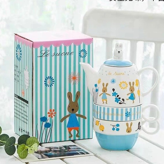 Gelas Teko + 2 Mug Set Rabbit Tea Set Keramik Kado Ultah Gift Premium