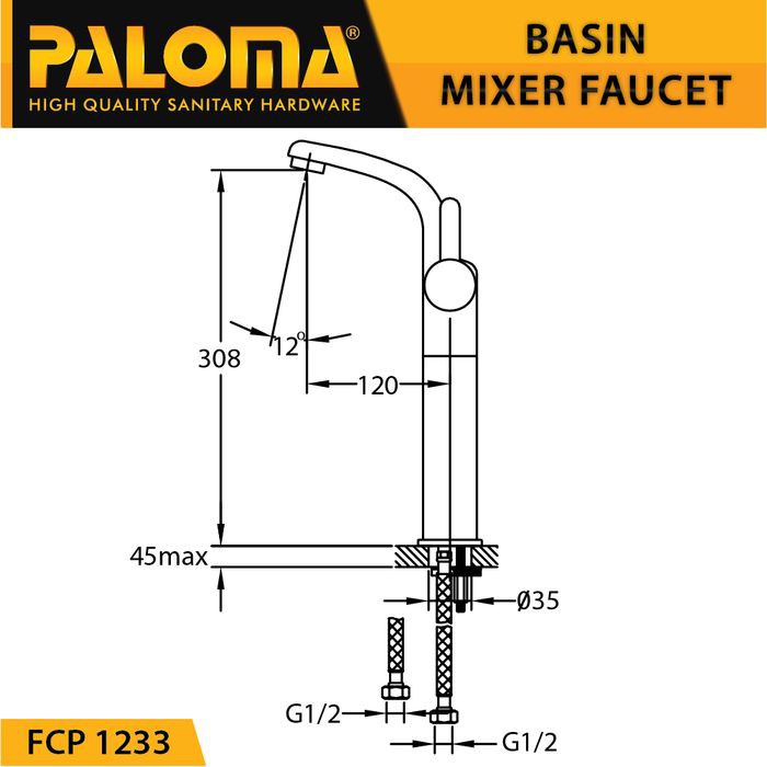 PALOMA FCP 1233 Keran Mixer Wastafel Cuci Tangan Panas Dingin Kran Air