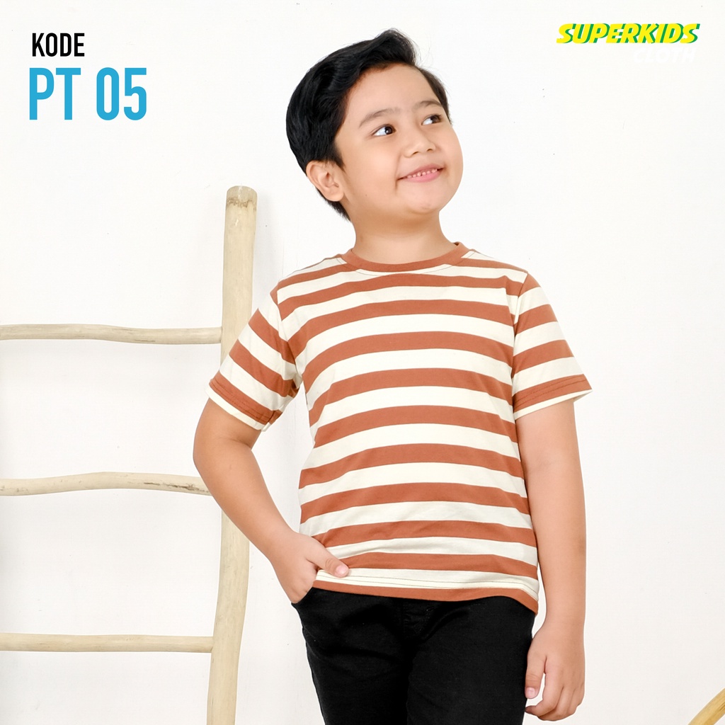 KAOS ANAK STRIPE SALUR COKLAT KREM TERMURAH ECER GROSIR SUPERKIDS CLOTH 1 - 8 TAHUN