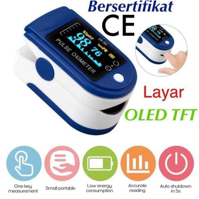 Oximeter Fingertip Pulse Oxymeter SPO2 LCD Full Colour Ukur Kadar Oksigen Detak Jantung