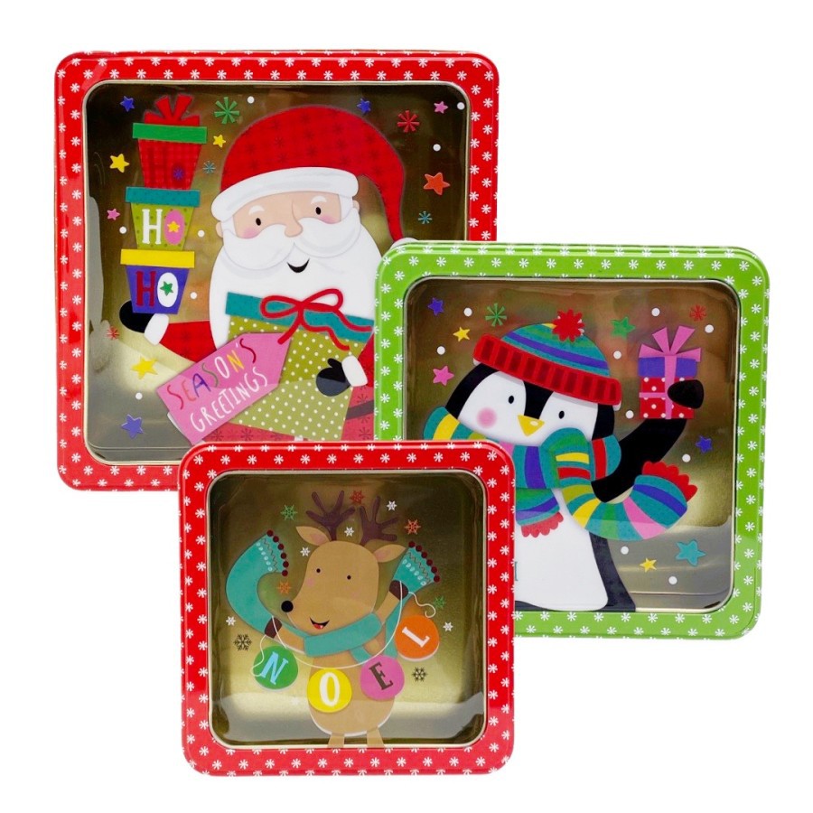 

CHRISTMAS Holiday Santa Claus Snowman Reindeer Tin Boxes Present Gift Box Kotak HadIah Kado Natal