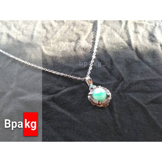 Kalung + liontin hijau # kalung monel besi putih asli anti karat silver murah cewek cowok simple cod