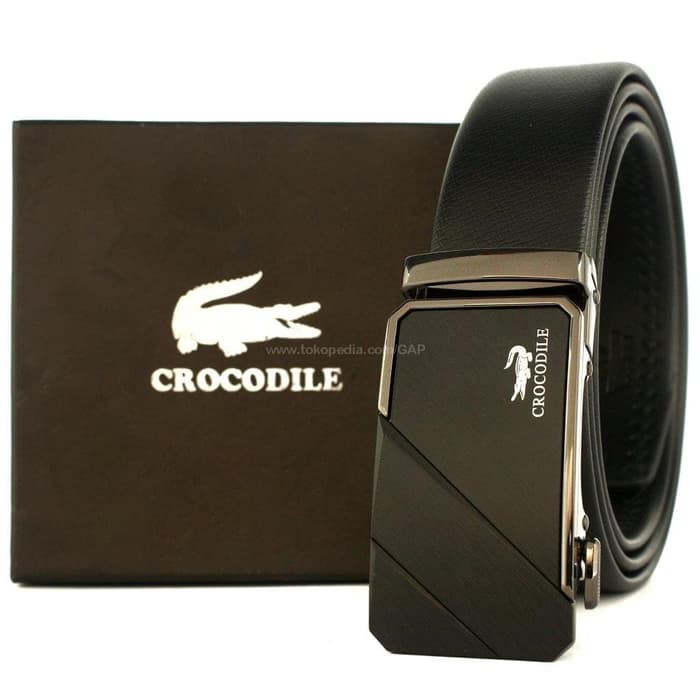 Sabuk Pria Mewah Bahan Kulit Asli dengan Gesper Crocodile A5 Ikat Pinggang Pria Model Rel Kulit Baru
