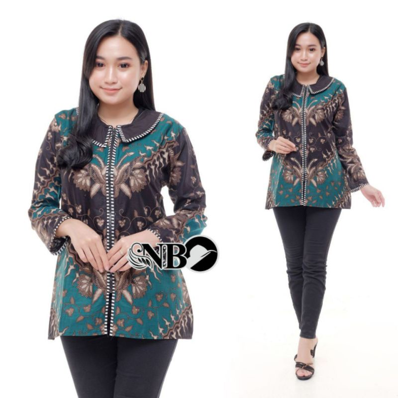 M-L-XL-XXL ATASAN BATIK WANITA MODERN ASJ SA HRB026 MONALISA GENES BLOUSE-BZK Keris Hijau
