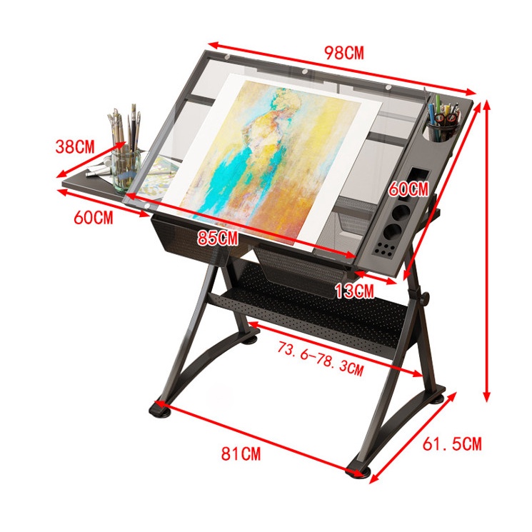 SINDI Meja Lukis Adjustable Tilt Tempered Glass