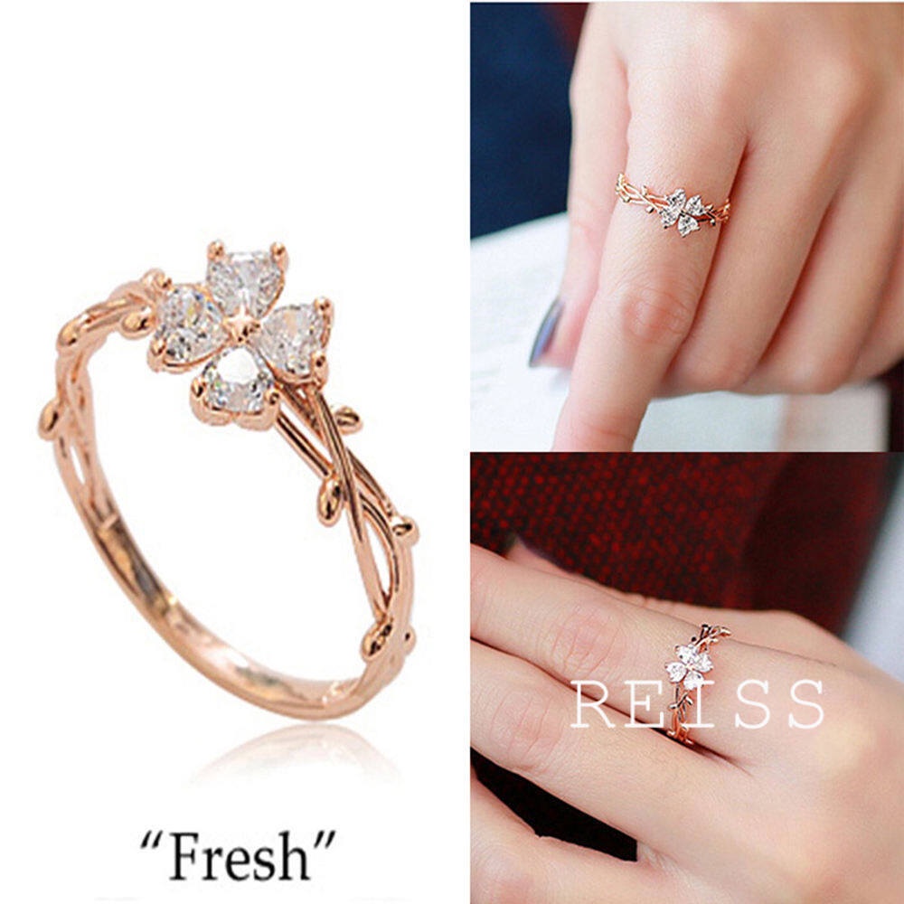 Cincin Bentuk Daun Clover Warna Emas Dan Silver Untuk Wanita
