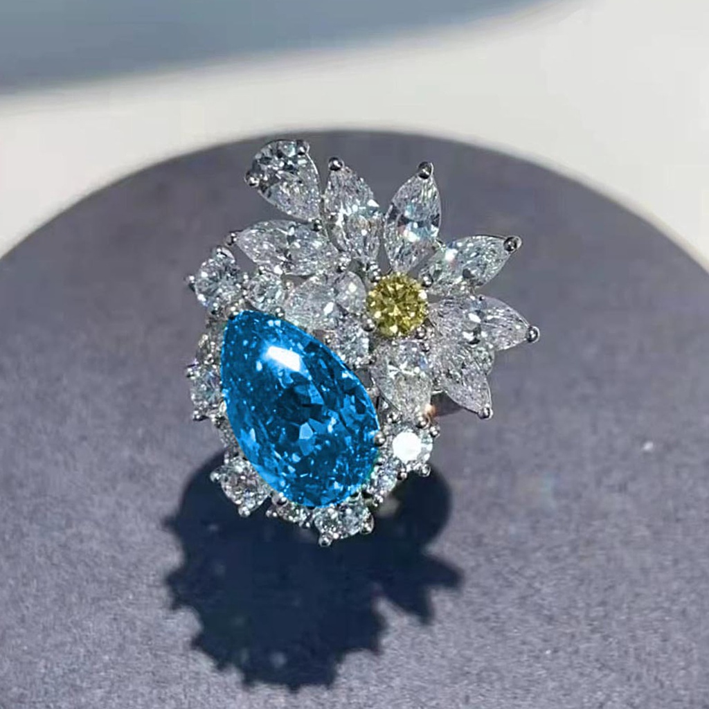 Hu Hu Hu Hu Hu Alat Bantu Pasang Kacamata♡ Cincin Wanita Model Terbuka Adjustable Bentuk Bunga Hias Topaz Imitasi Untuk Pernikahan