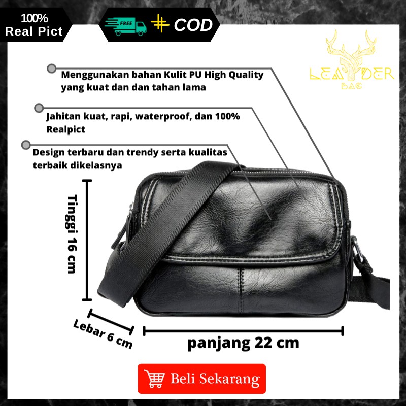 Tas Selempang Kulit Cowok Distro Model Terbaru Dan Trendi Warna Hitam Atau Tas Kulit Pria Import