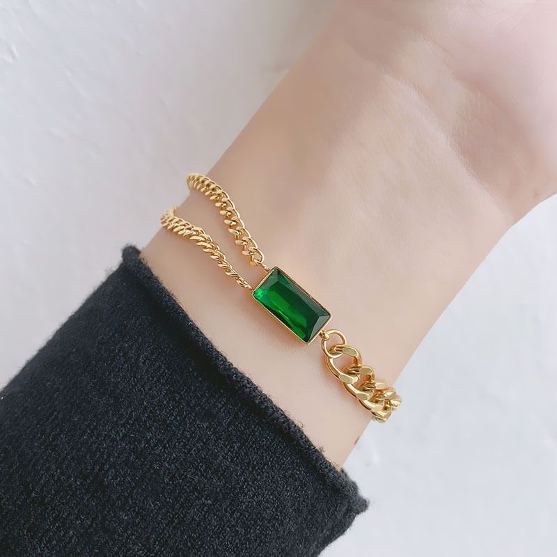 Gelang Titanium Sisik Naga Stone Green Lapis Emas 24K