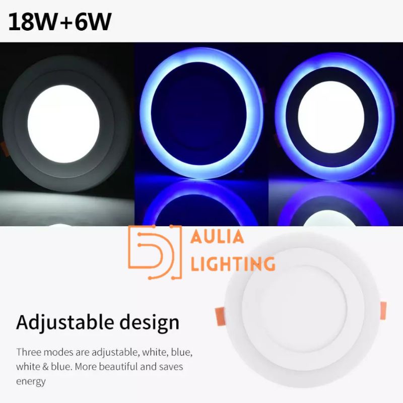 Lampu Downlight 2 Warna Putih Motif biru Kuning hijau 18W + 6W 24W LED Panel Inbow Bulat Kotak 18 Watt 6 Watt Hias Plafon IB 10 inch Warm White 24W 24 Watt watt 24Wat 24wt