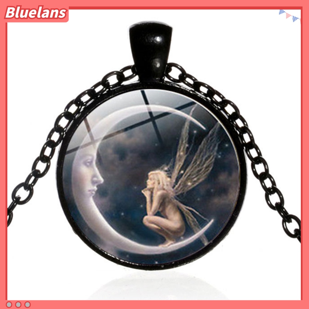 Bluelans Vintage Women Moon Angel Cabochon Glass Pendant Sweater Chain Necklace Jewelry