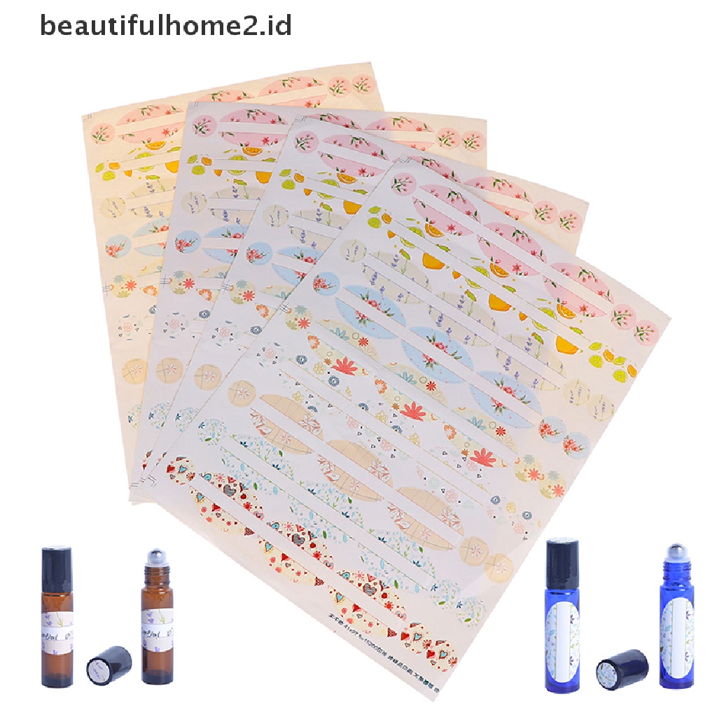 (Beautifulhome2) Buku Literatur Bahasa MandarinId 4 Lembar Label Botol Parfum / Essential Oil Kosong Bentuk Oval Bulat