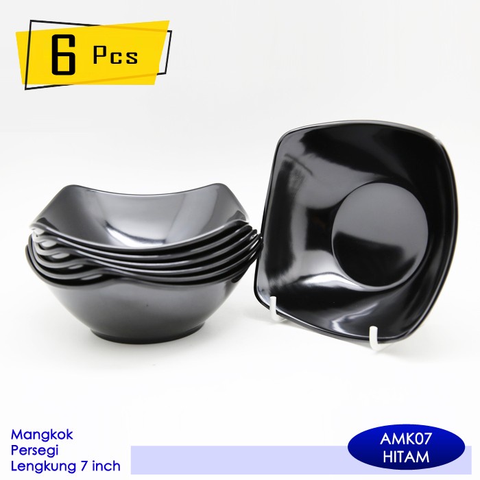 L.Maryanne Mangkok Lengkung Persegi Onyx Melamin 7 Inch (6 Pcs) - Amk07 - Hitam