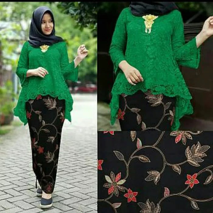 SB Collection Stelan Kebaya Melisa Blouse Brukat Dan Rok Plisket Maxi Super Jumbo Batik Wanita