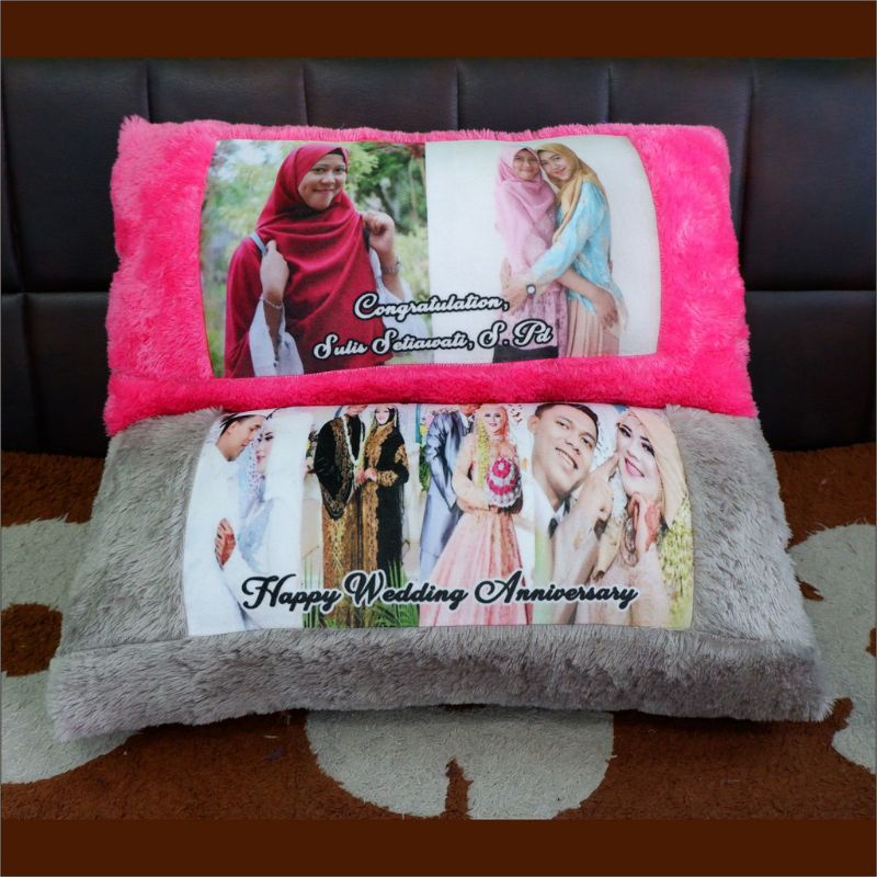 0Bantal Foto Cinta Custom Bulu Rasfur 80x40 cm 1 HARI JADI !!