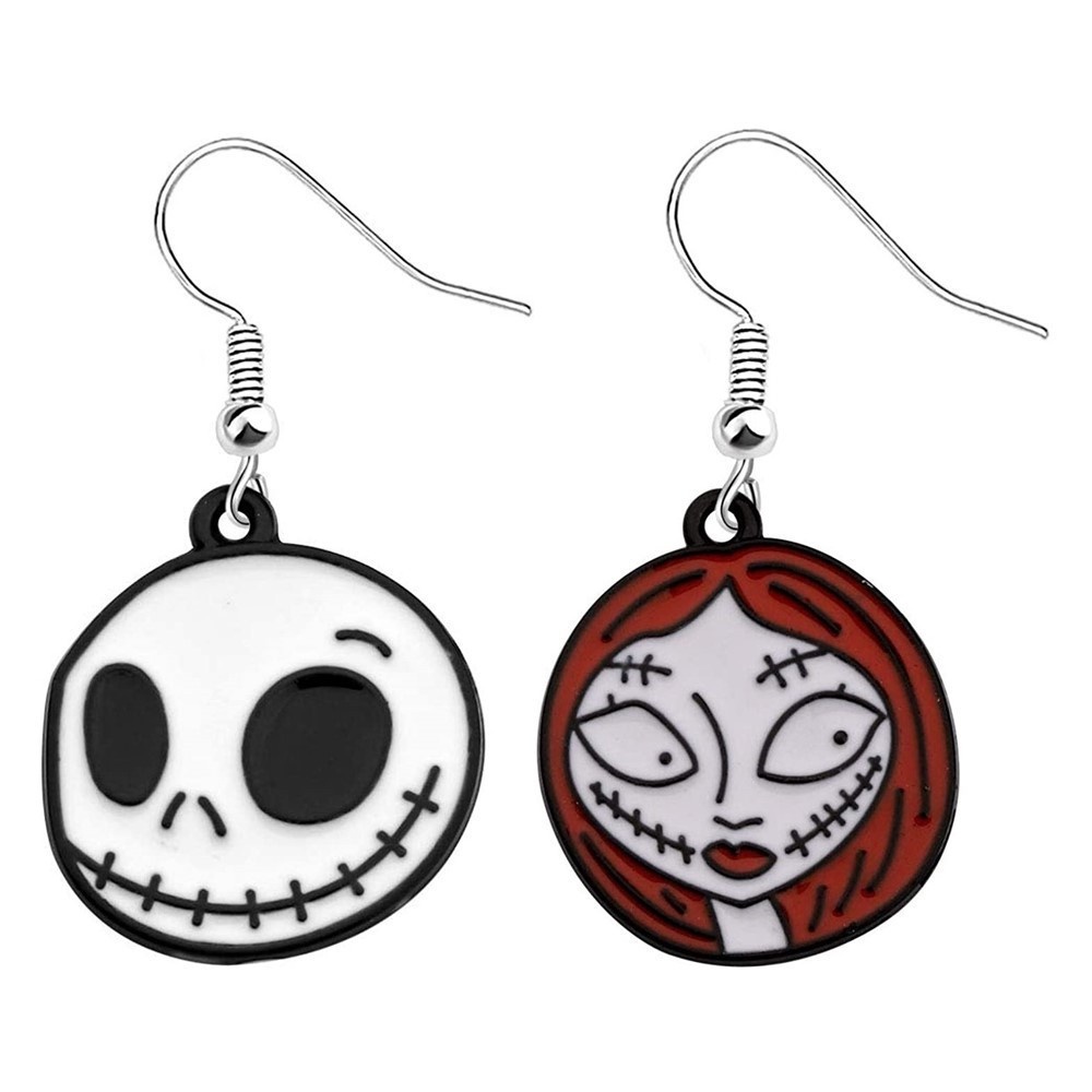 Anting Tusuk Gantung Desain Jack and Sally Zombiehantu Tema Halloween Gaya Vintage Untuk Wanita